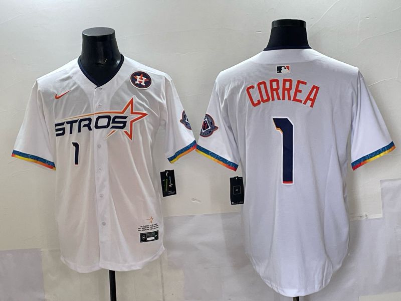 Men 2025 Houston Astros #1 Correa White Four generations Joint Name Nike MLB Jersey style 01
